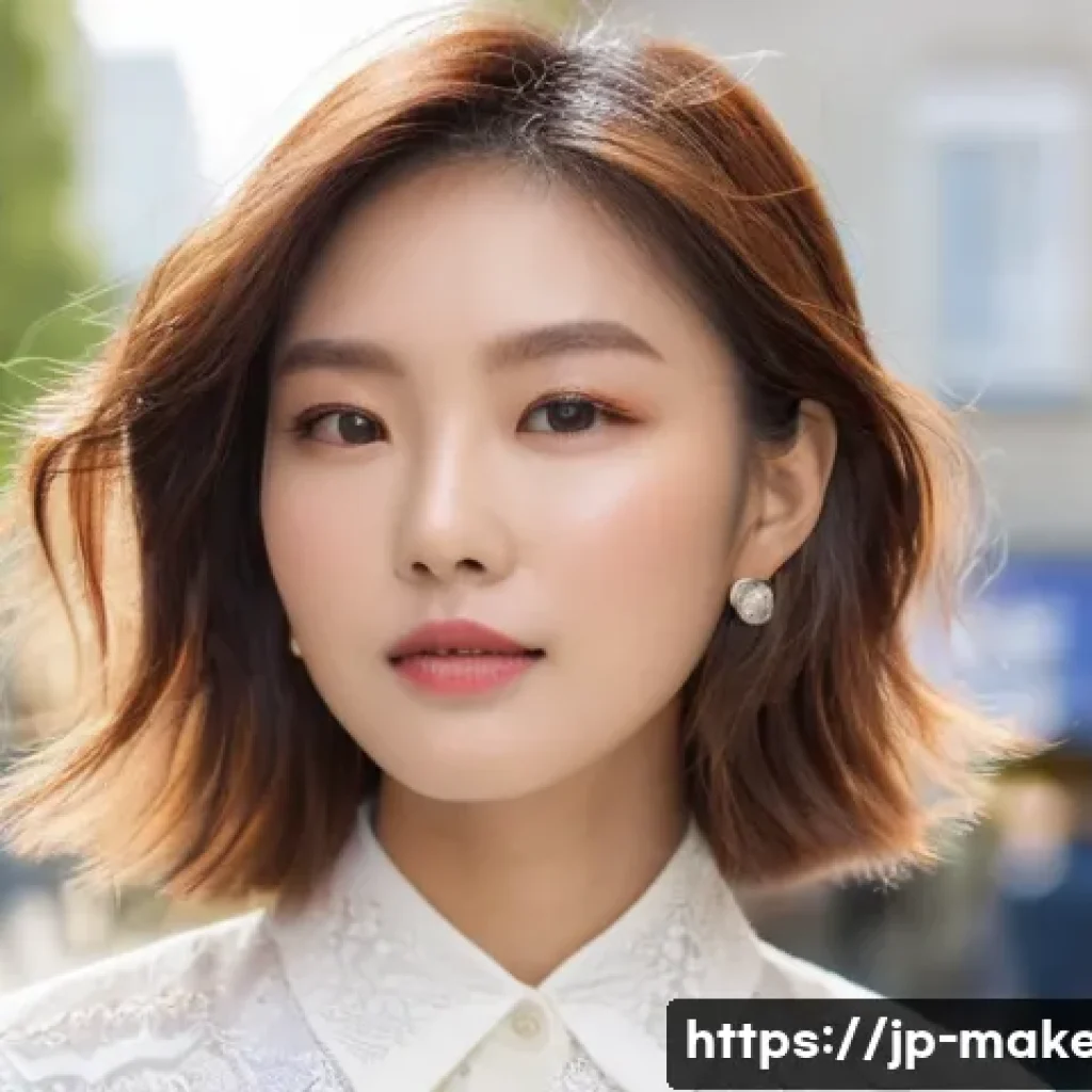 메이크업아티스트와 협업하는 헤어 디자이너 - Her skin is impeccably fresh and natural-looking, embodying the '素肌感メイク' (natural skin-like makeup) ...