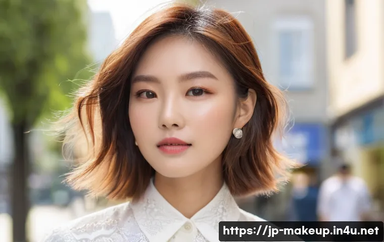 메이크업아티스트와 협업하는 헤어 디자이너 - Her skin is impeccably fresh and natural-looking, embodying the '素肌感メイク' (natural skin-like makeup) ...