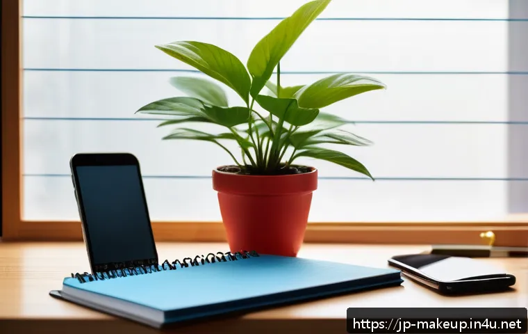 메이크업 자격증 필기 공부 요령 - A modern study desk scene in a quiet, cozy Japanese home corner, featuring a neat notebook open with...